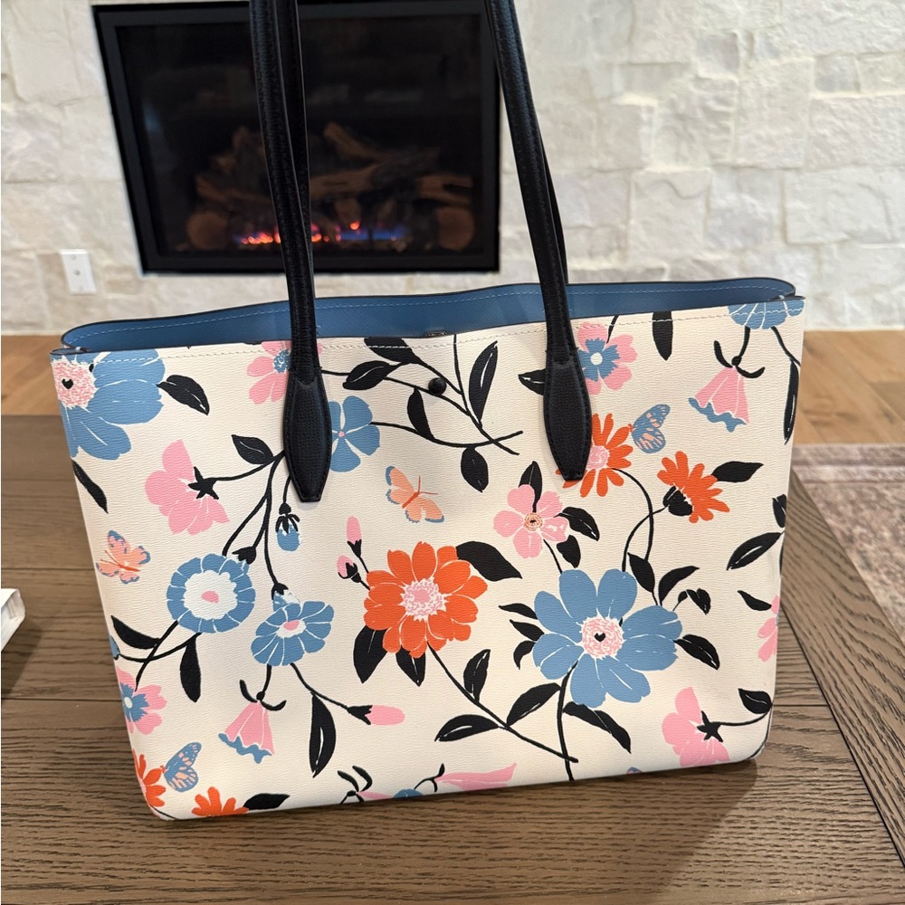 Floral Tote Bag with Black Handles